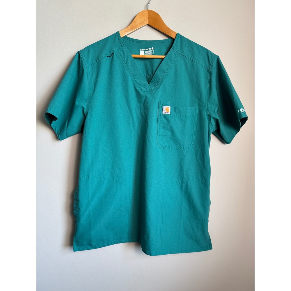 Carhartt Womens Green Force V-Neck Scrub Top L Modern Fit Workwear Nursing